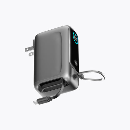 Retractable Cable Power Bank with Foldable AC Plug