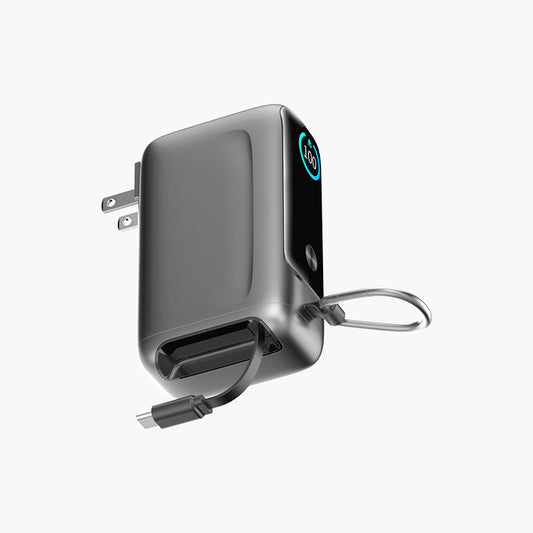 Retractable Cable Power Bank with Foldable AC Plug