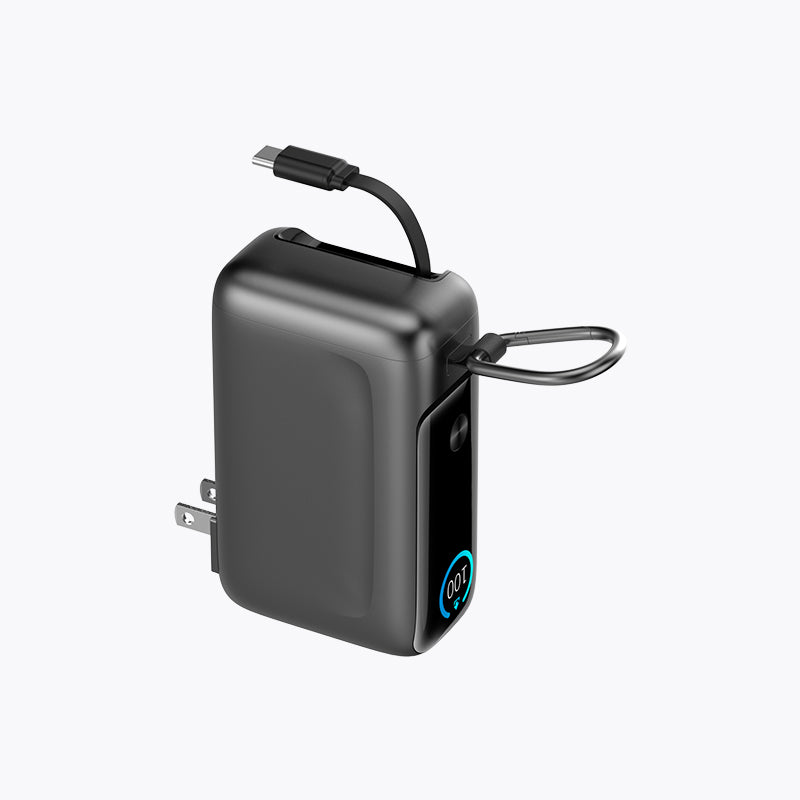 Retractable Cable Power Bank with Foldable AC Plug