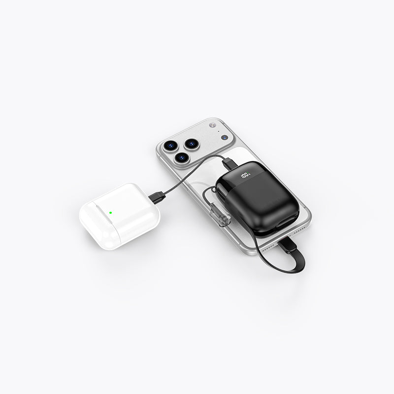 10K Mini Power Bank (45W, Built-In Cable)